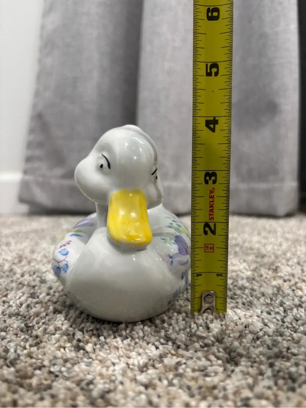 Vintage Floral Porcelain Duck Cotton Ball Holder Dispenser Farmhouse CottageCore